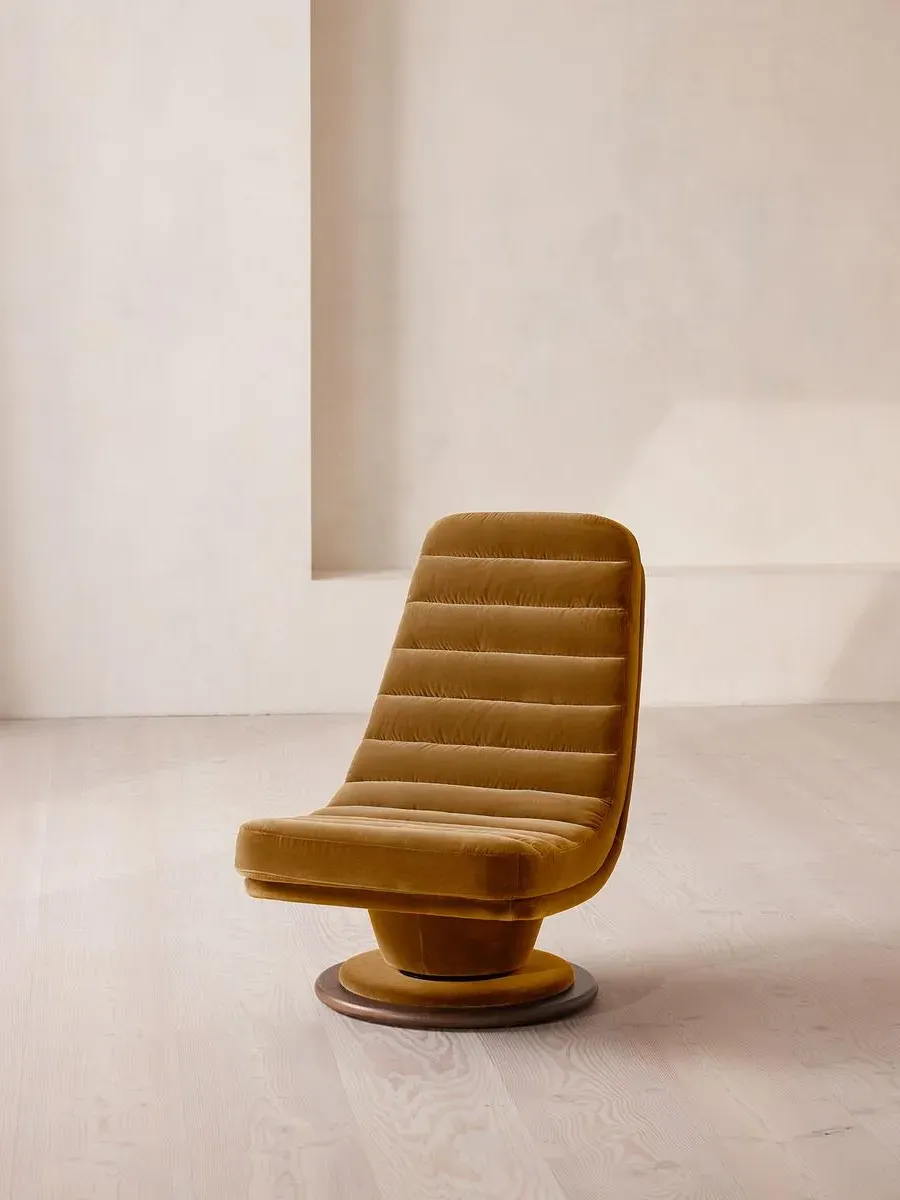 Swivel Armchair with Curved Edge - Mustard, Velvet