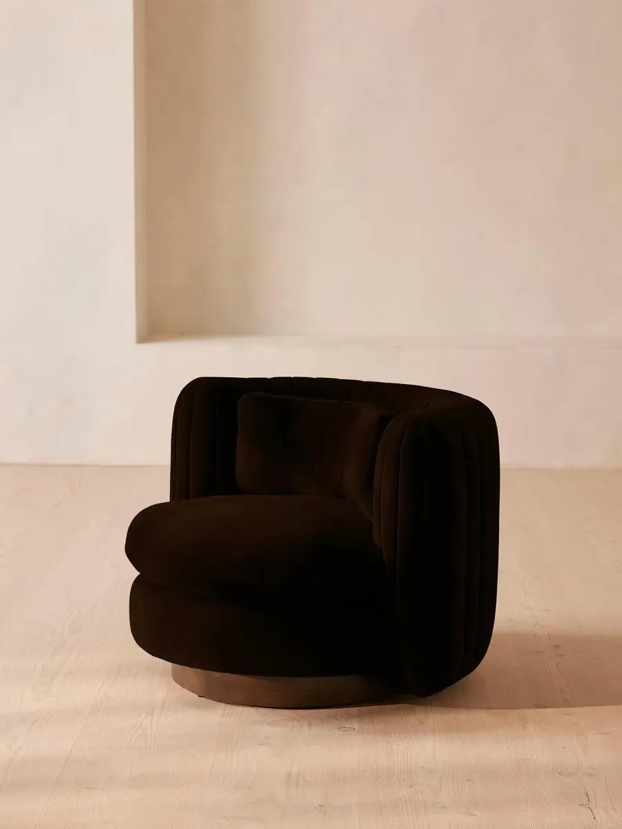 Swivel Armchair with Pleated Back - Chocolate, Velvet
