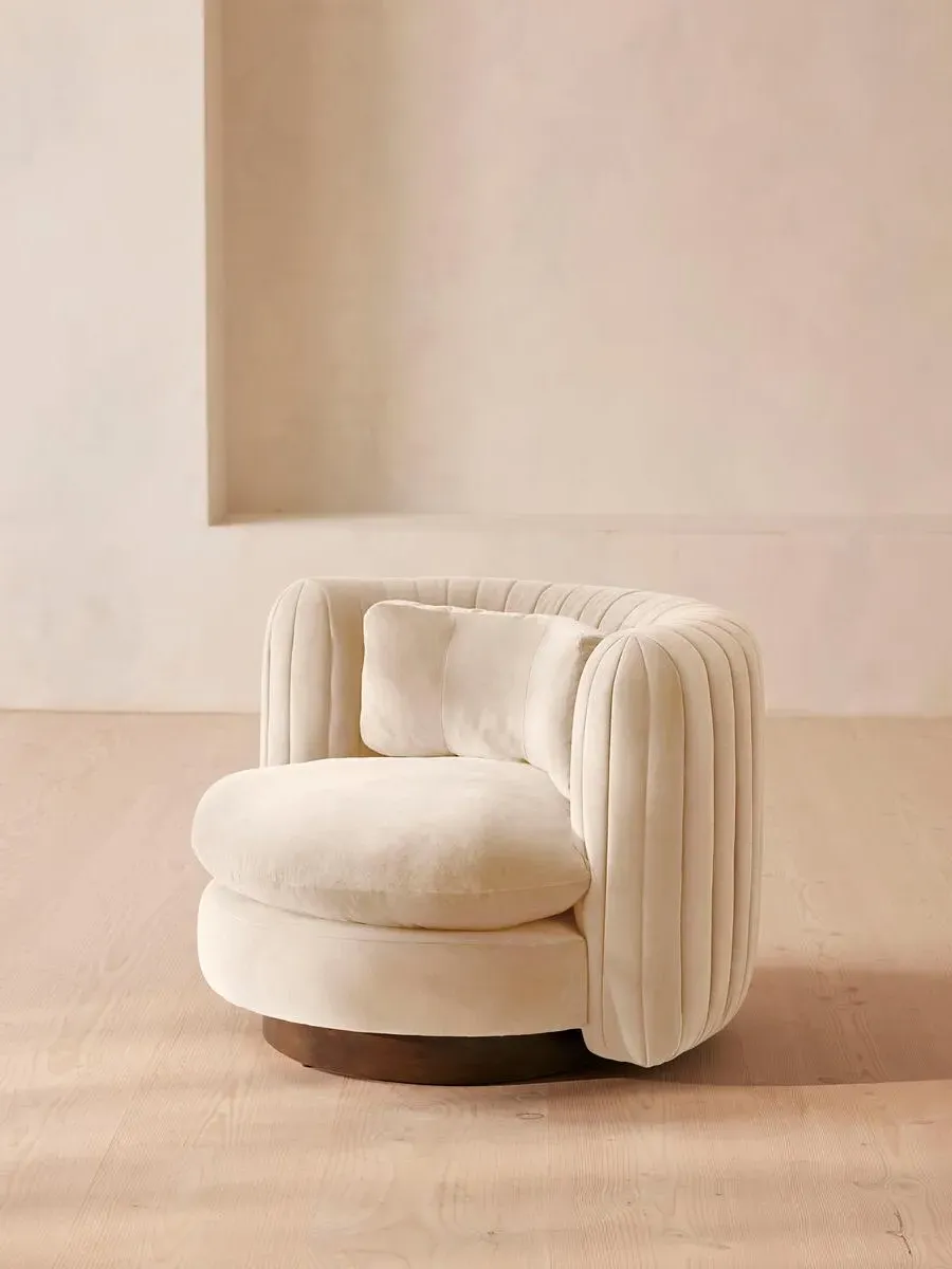 Swivel Armchair with Pleated Back - Porcelain, Velvet