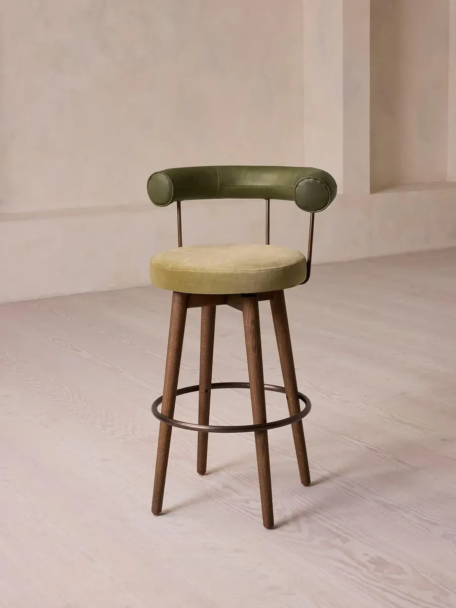 Swivel Barstool - Green, Leather & Velvet image