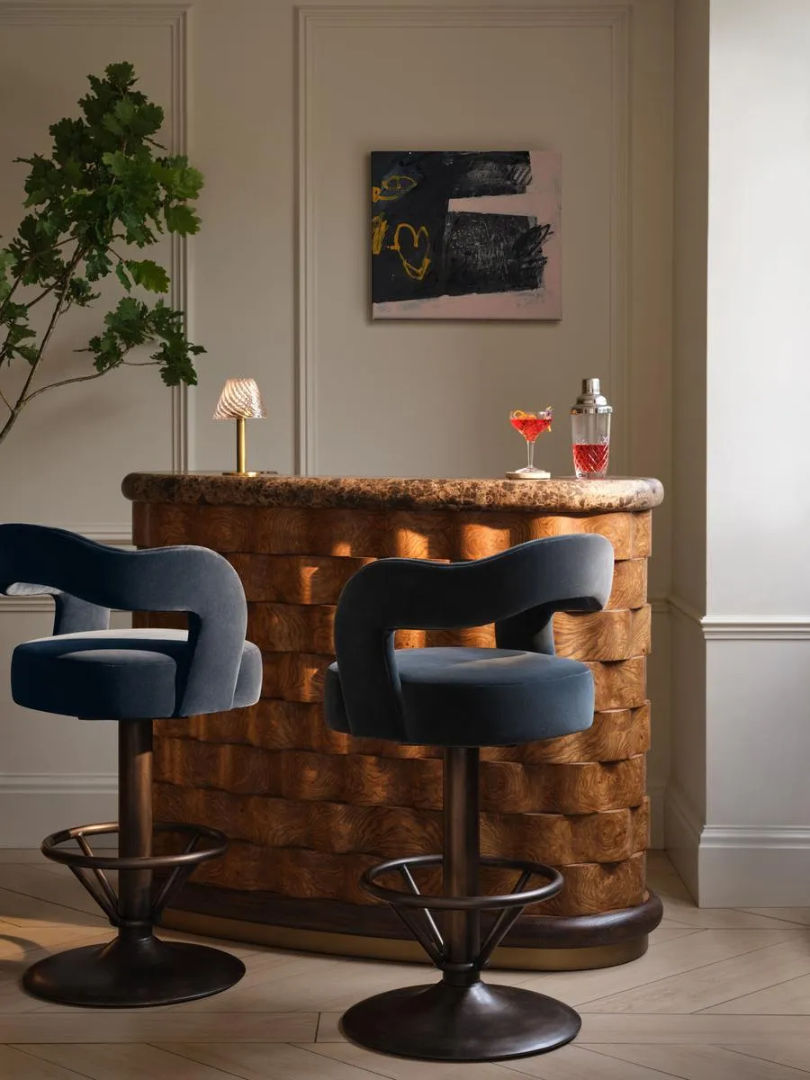 Swivel Barstool with Backrest - Grey Blue, Velvet image
