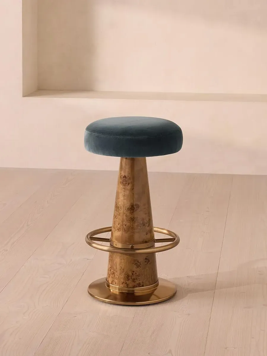 Swivel Barstool with Footrest - Grey Blue, Velvet image