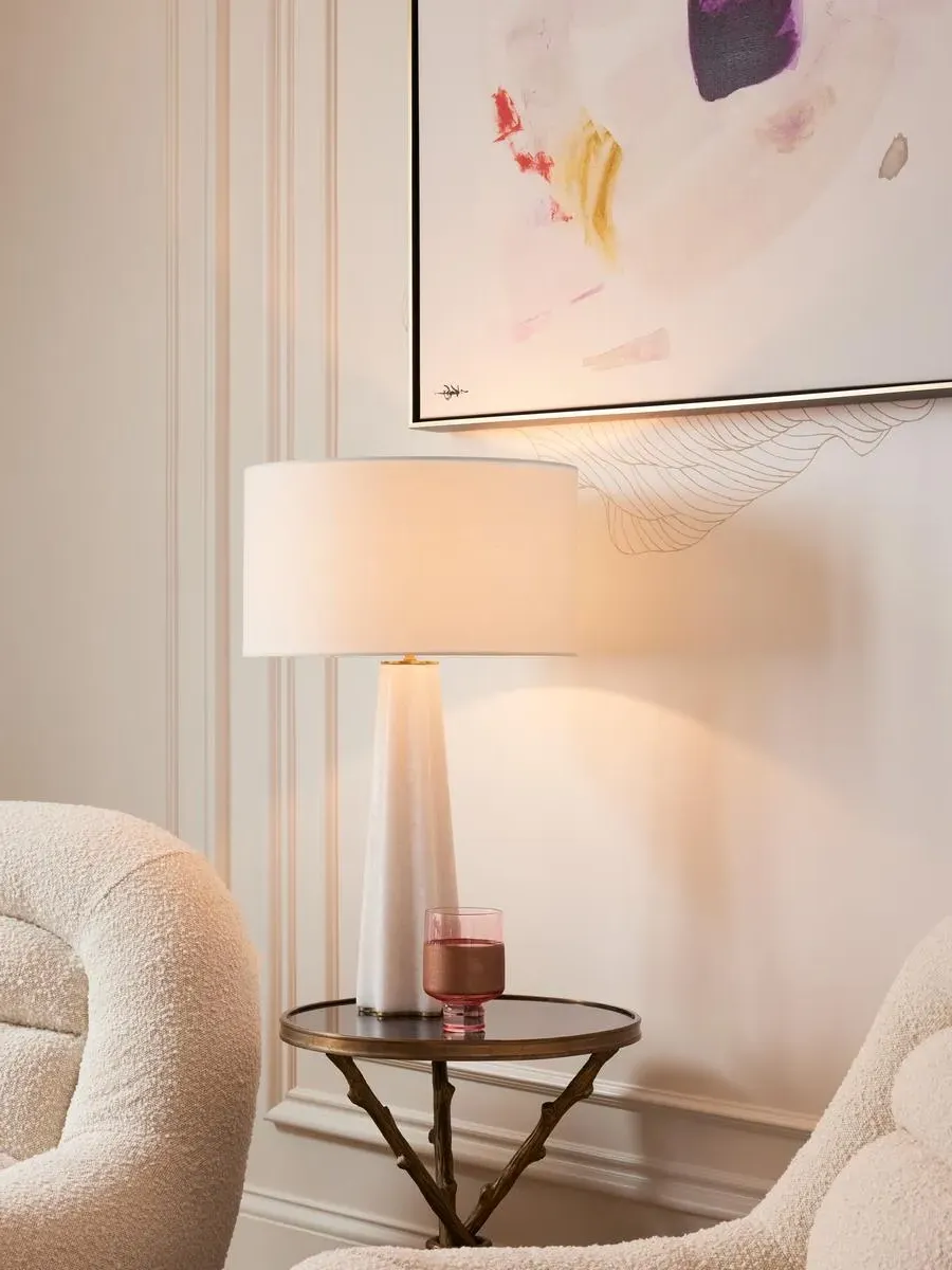 Table Lamp with Brass Detail - White, Alabaster image