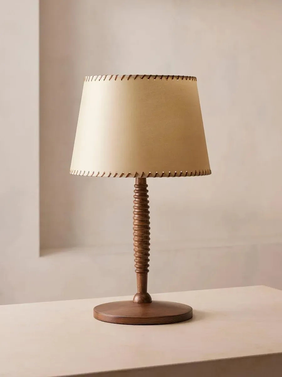 Table Lamp with Leather Stitching - Oak image