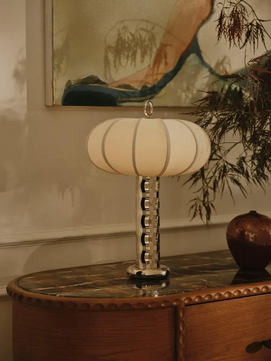 Table Lamp with Pleated Shade - Chrome, Parchment image