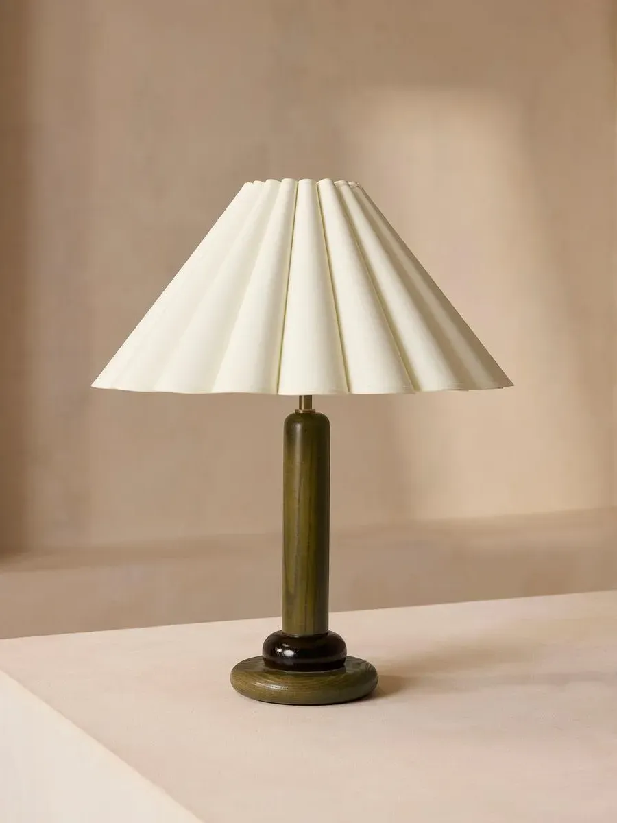 Table Lamp with Scalloped Shade - Green, Oak