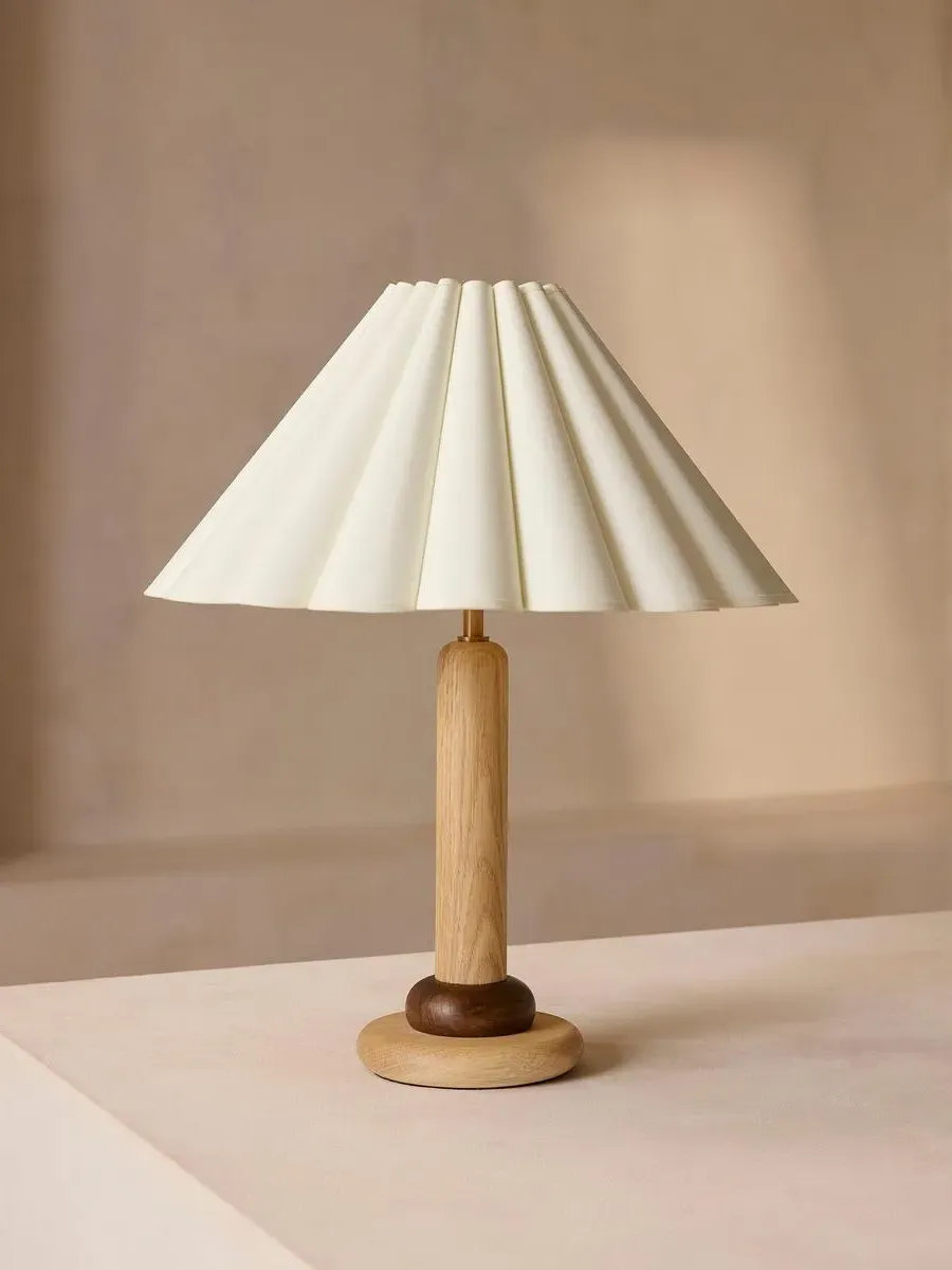 Table Lamp with Scalloped Shade - Neutral, Oak image