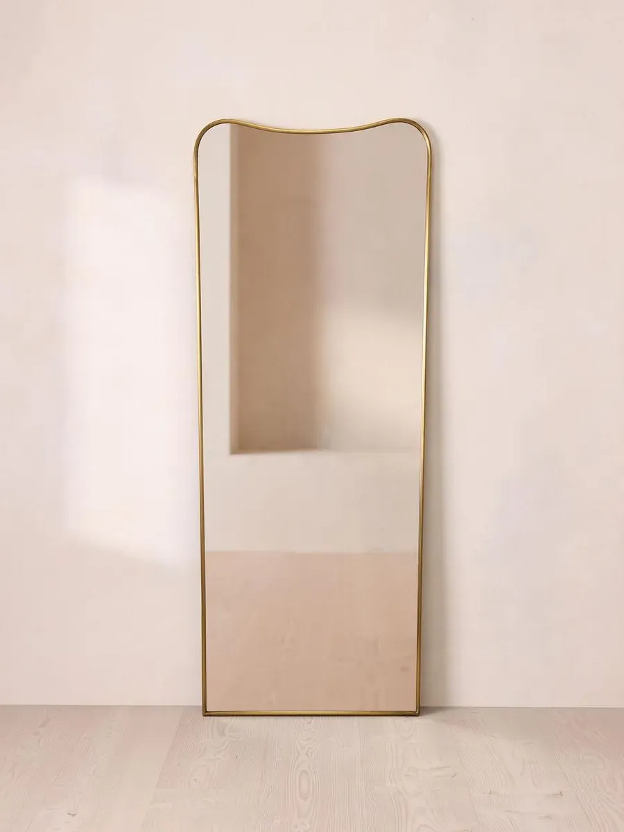 Tall Wall Mirror with Curved Frame - Brass image