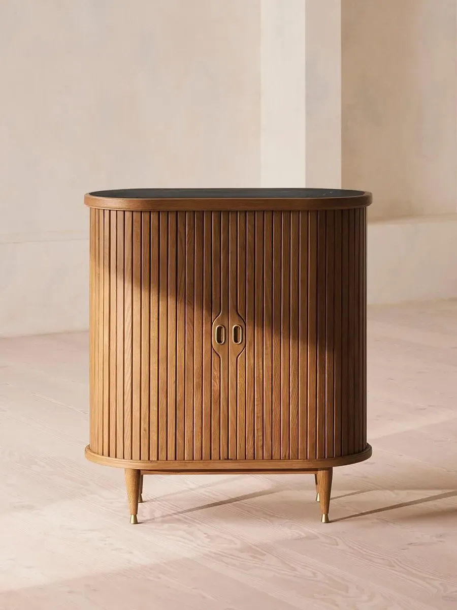 Tambour Bar Cabinet - Black Marble, Oak image