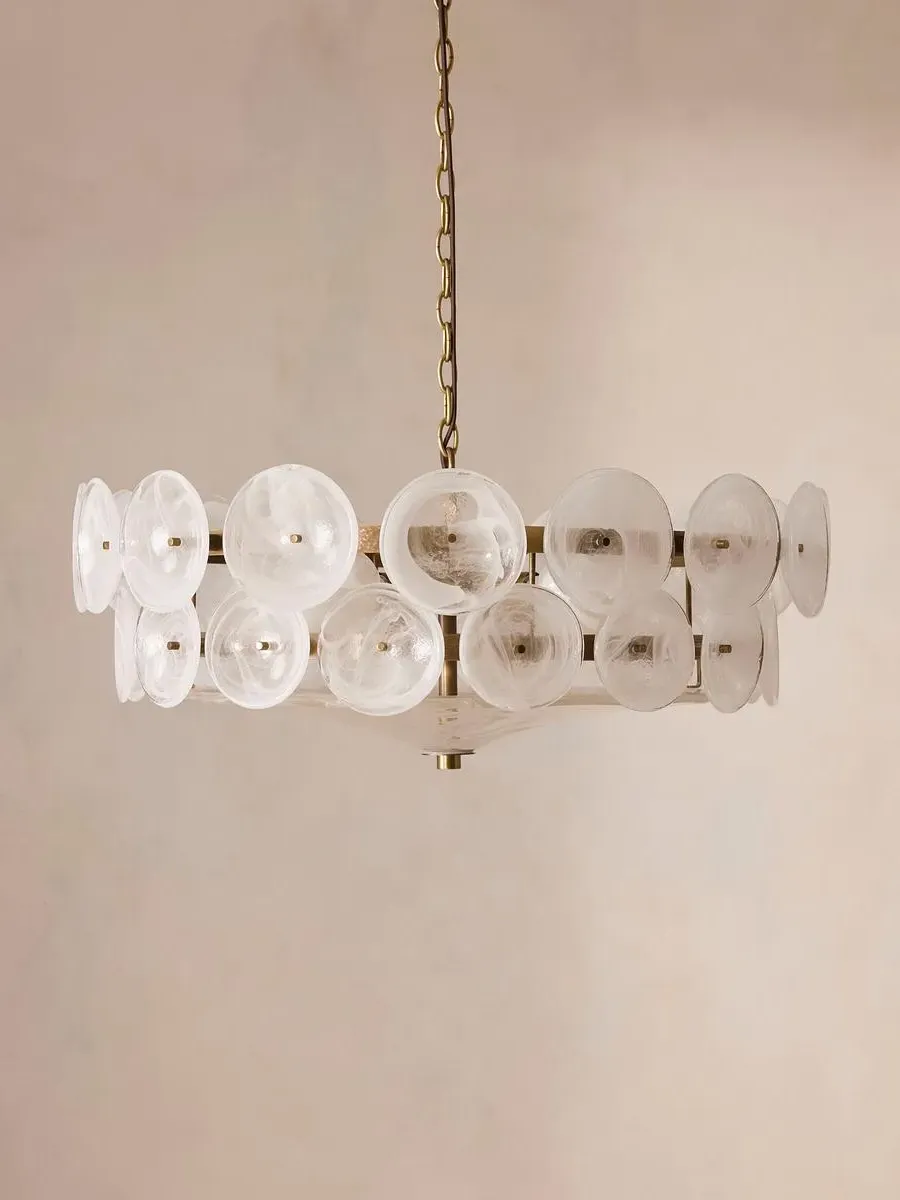 Tiered Chandelier with Glass Discs - White