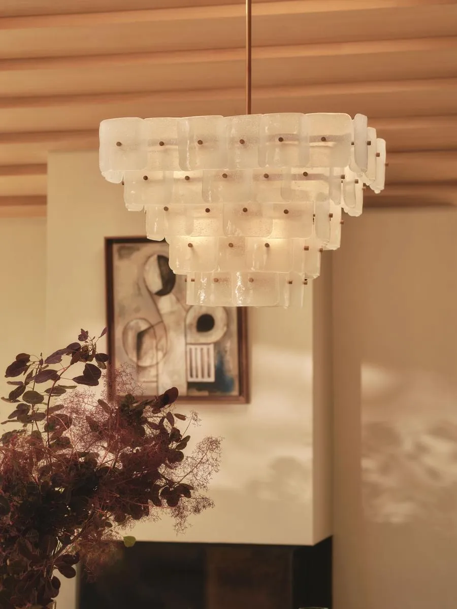 Tiered Chandelier with Glass Layers - Brass image