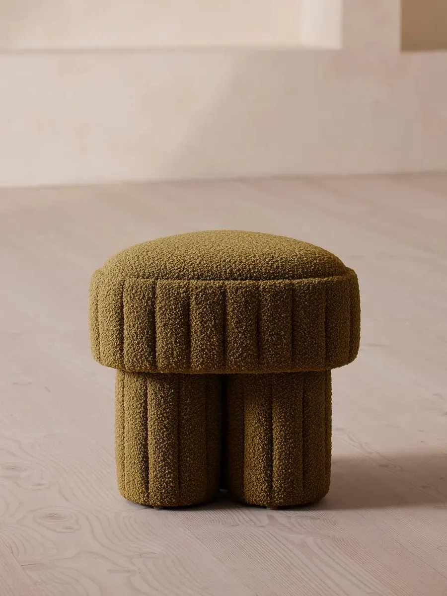 Triangular Footstool with Fluted Detail - Boucle