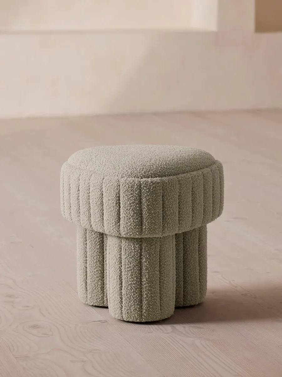 Triangular Footstool with Fluted Detail - Boucle image