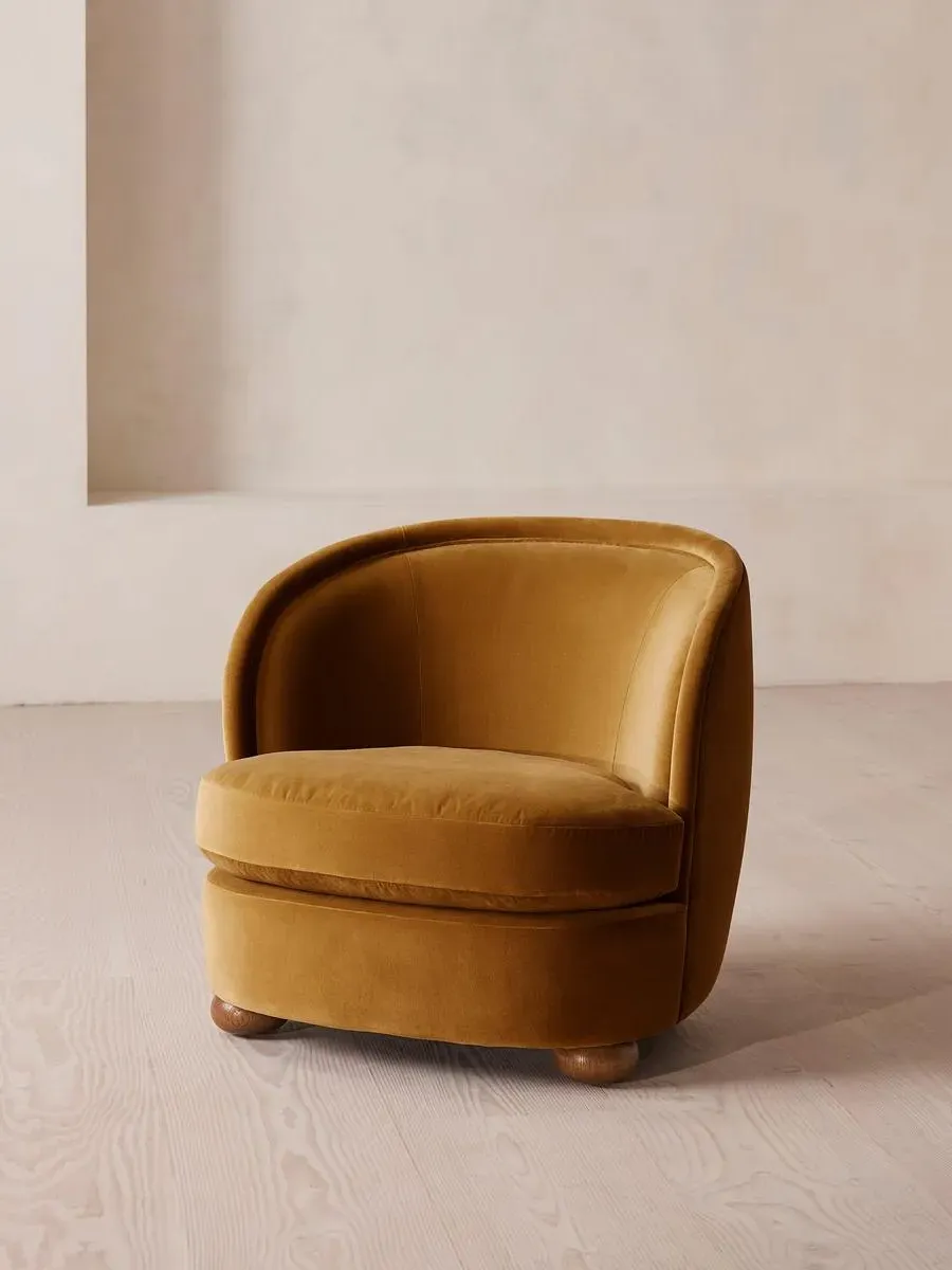 Tub Armchair with Piped Edges - Mustard, Velvet image