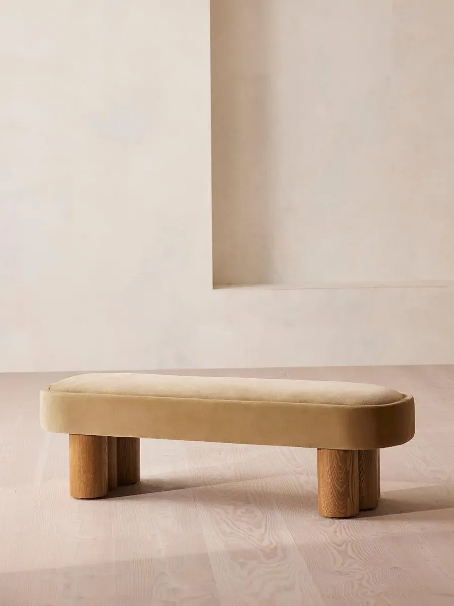 Upholstered Bench - Camel, Velvet
