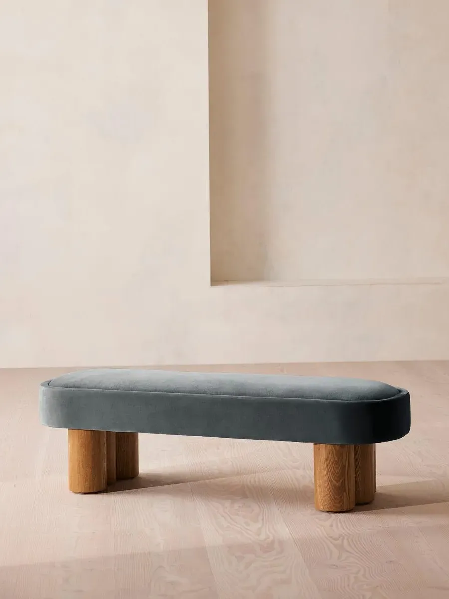 Upholstered Bench - Grey Blue, Velvet