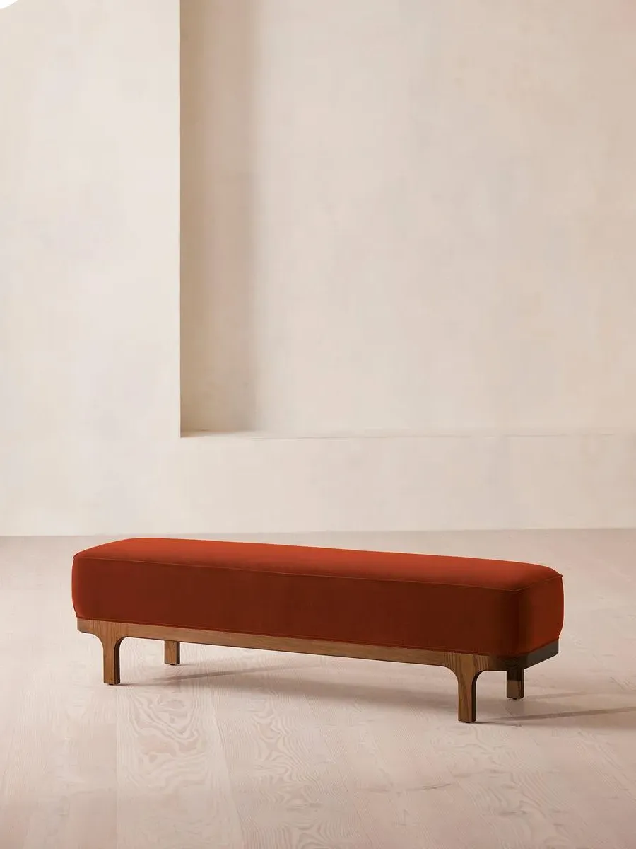 Upholstered Bench - Rust, Velvet