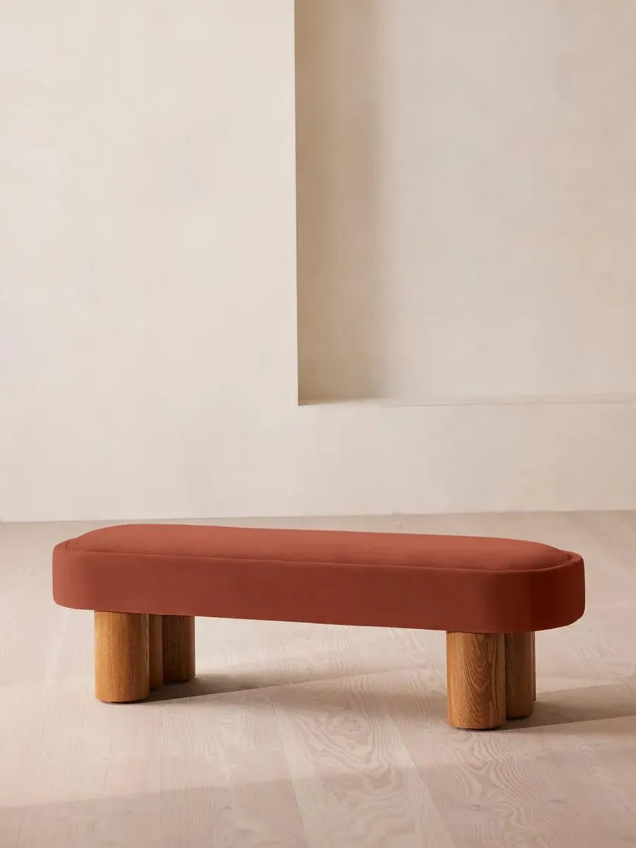 Upholstered Bench - Rust, Velvet