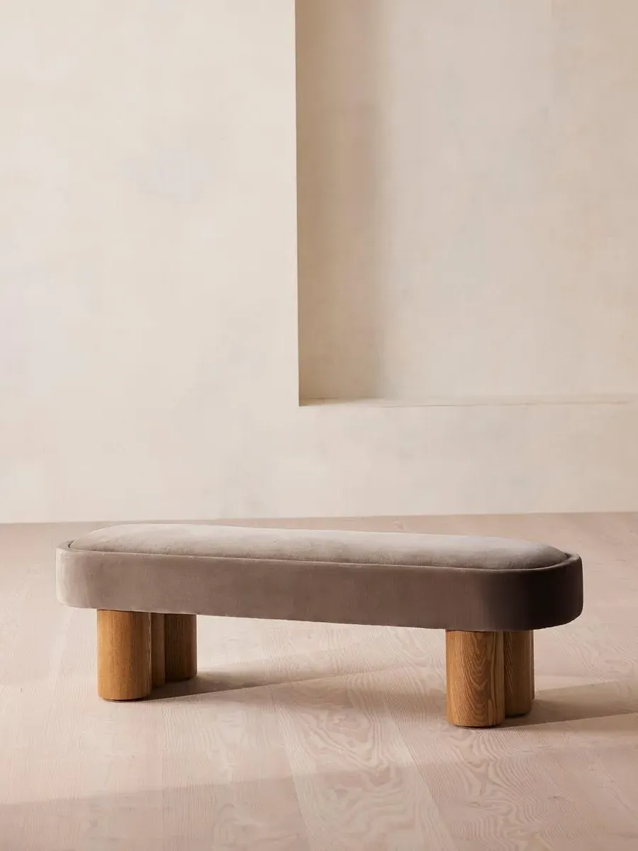 Upholstered Bench - Taupe, Velvet
