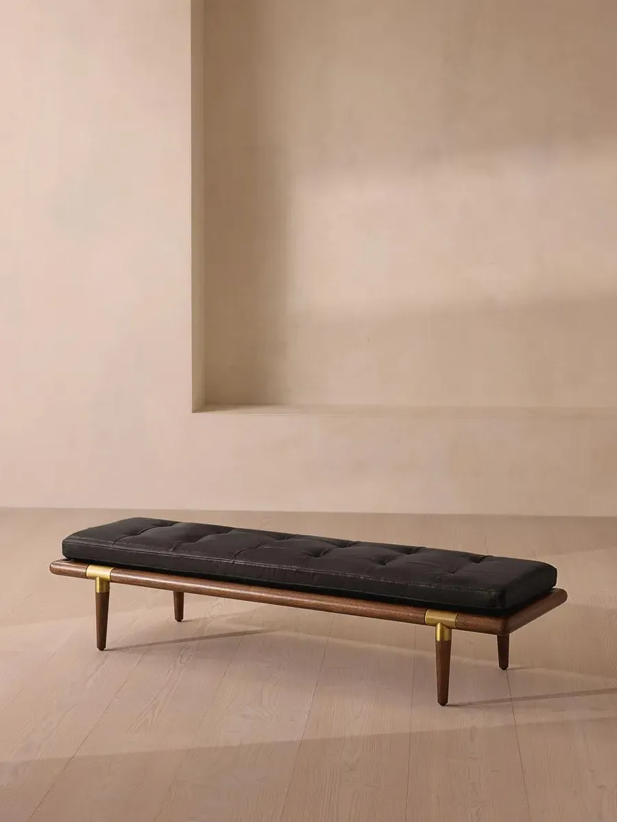 Upholstered Bench with Bolster - Black, Leather
