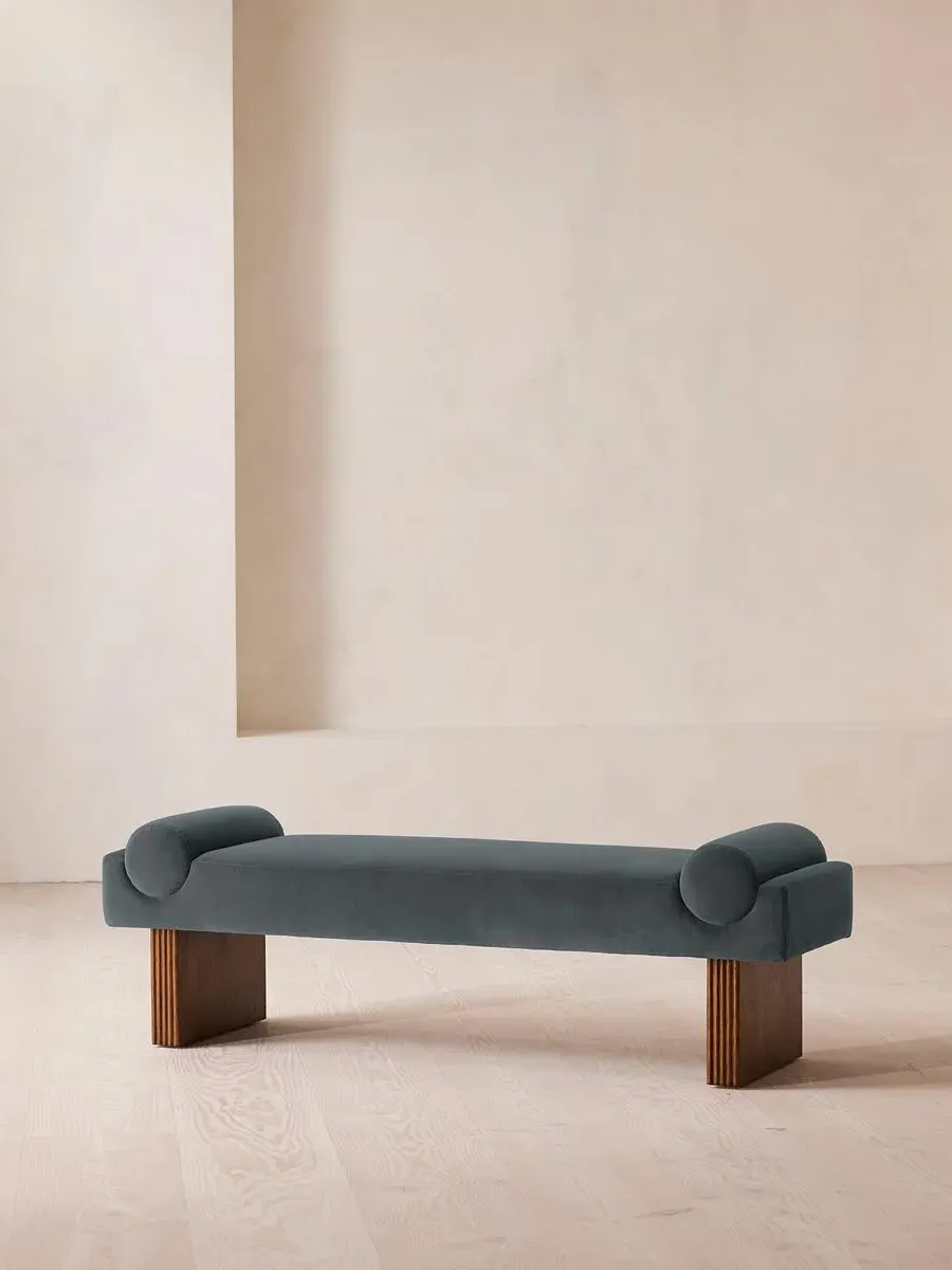 Upholstered Bench with Bolster - Blue, Velvet