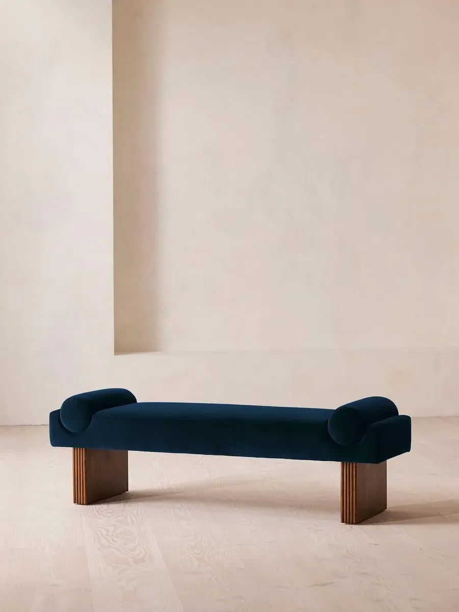 Upholstered Bench with Bolster - Blue, Velvet image