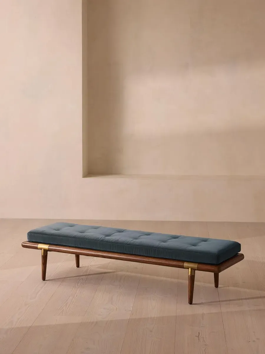 Upholstered Bench with Bolster - Blue, Velvet image