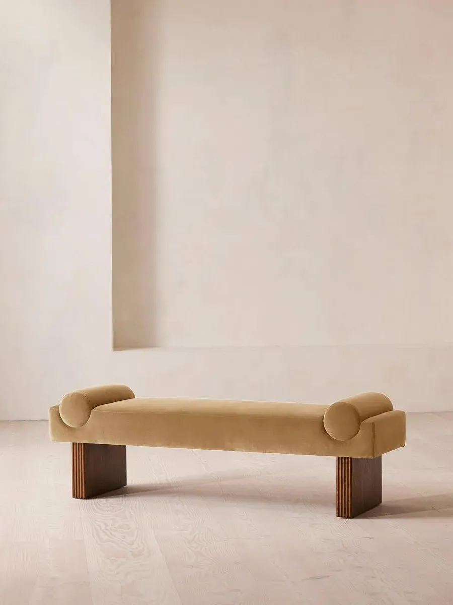 Upholstered Bench with Bolster - Camel, Velvet