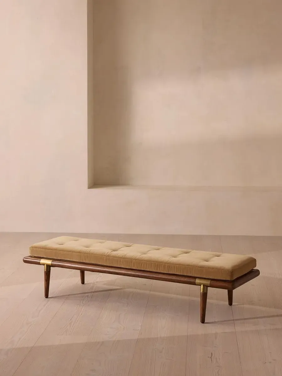 Upholstered Bench with Bolster - Camel, Velvet