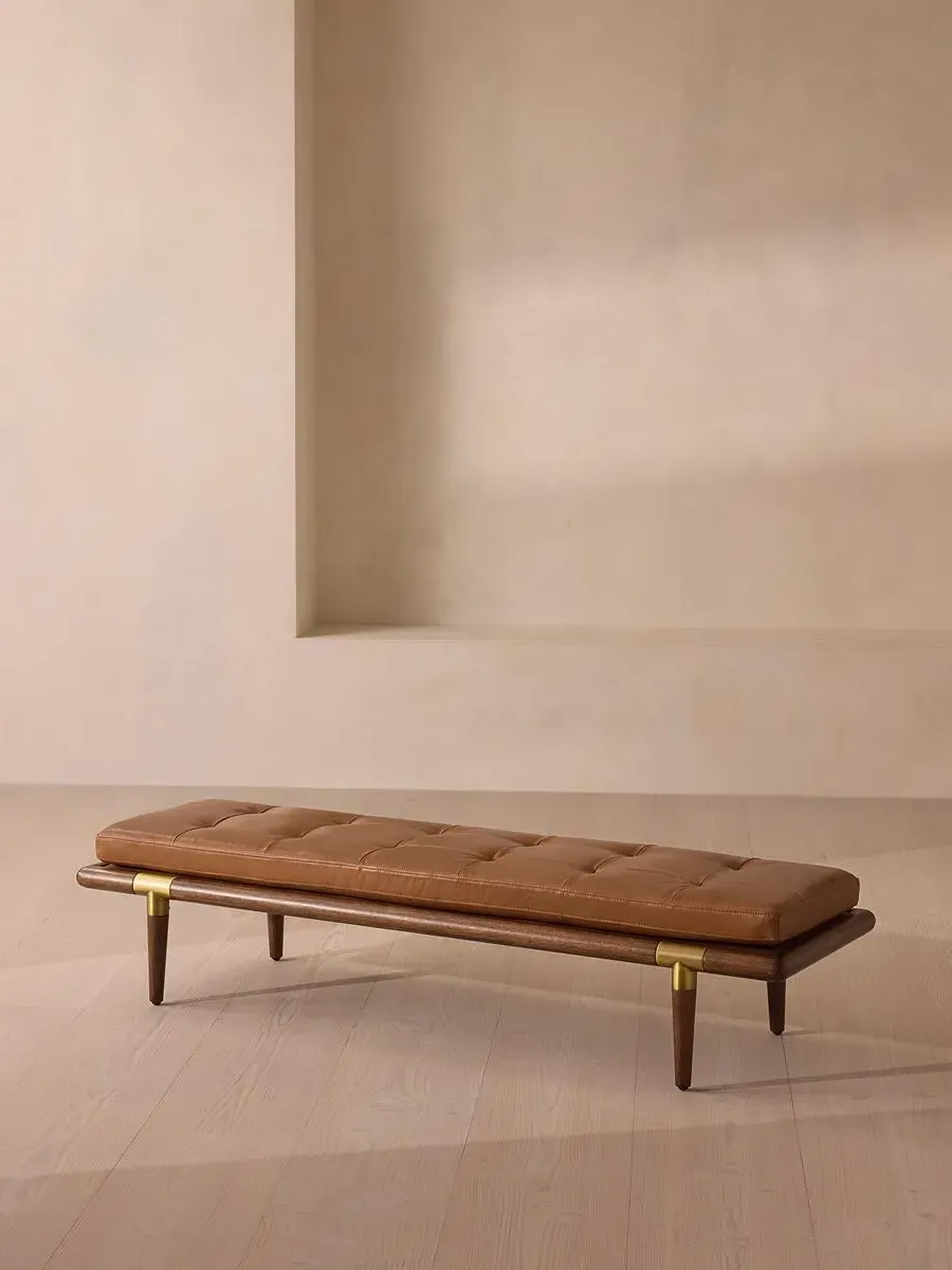 Upholstered Bench with Bolster - Chestnut, Leather