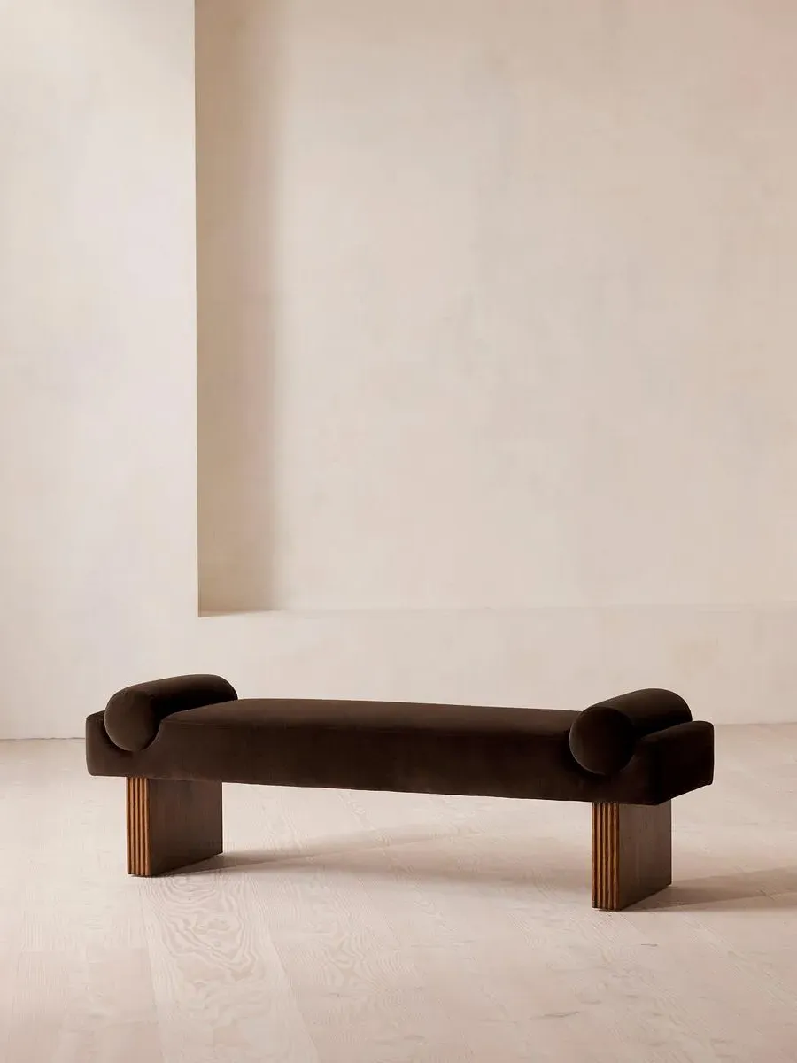 Upholstered Bench with Bolster - Chocolate, Velvet