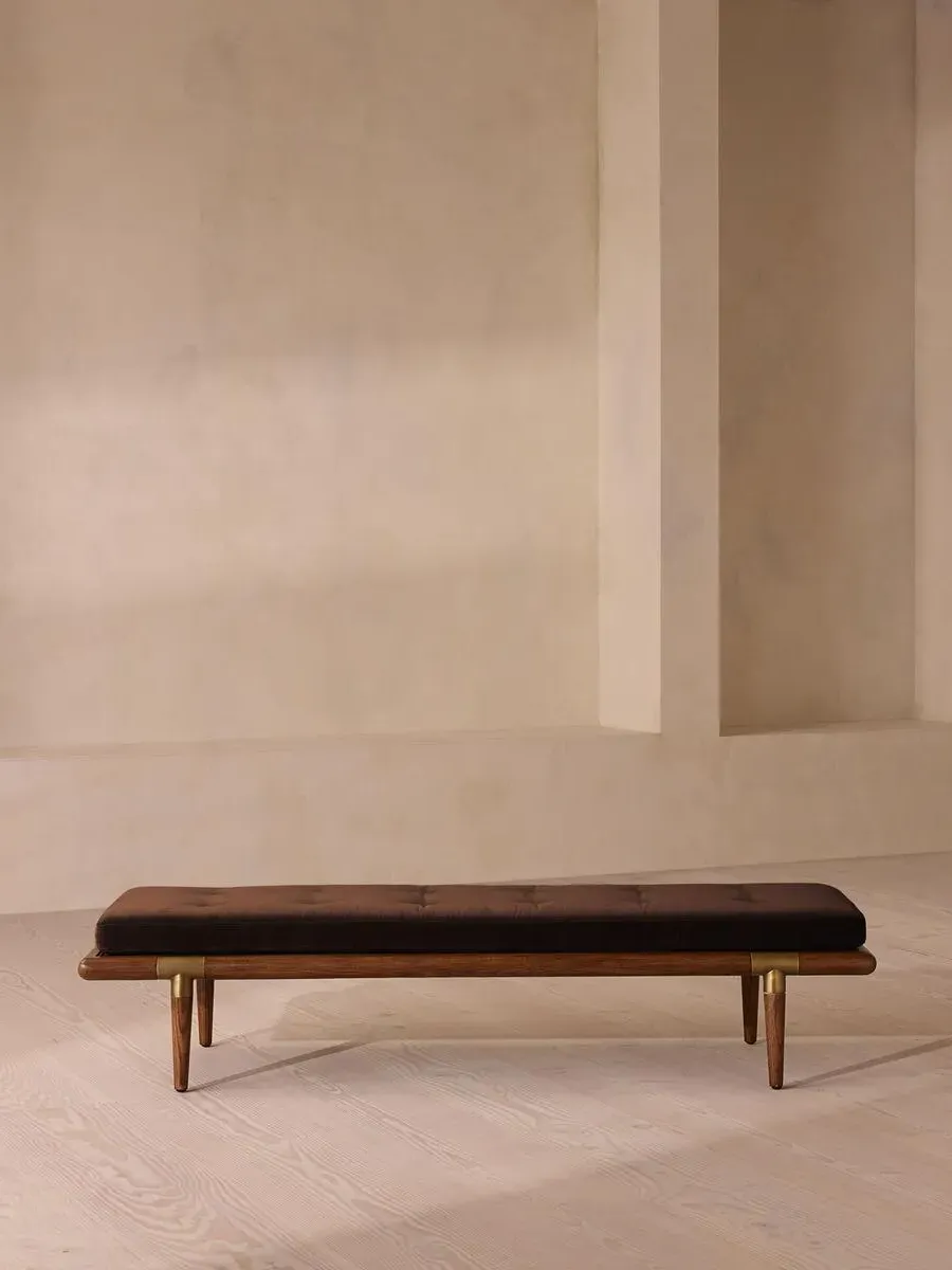 Upholstered Bench with Bolster - Chocolate, Velvet