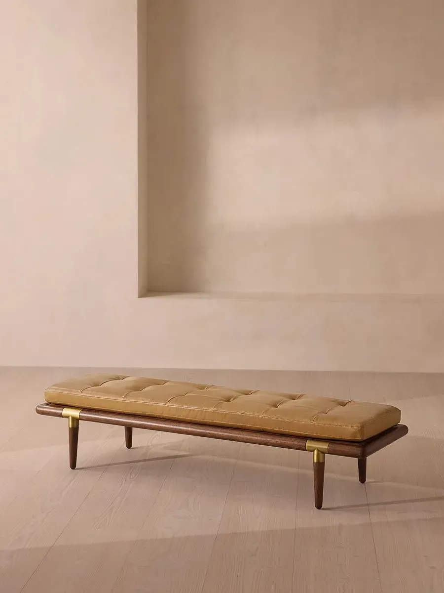 Upholstered Bench with Bolster - Honey, Leather