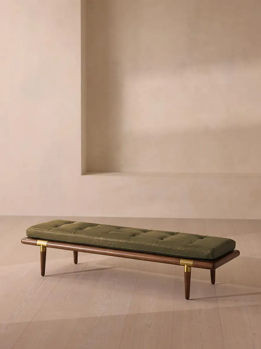 Upholstered Bench with Bolster - Moss, Leather
