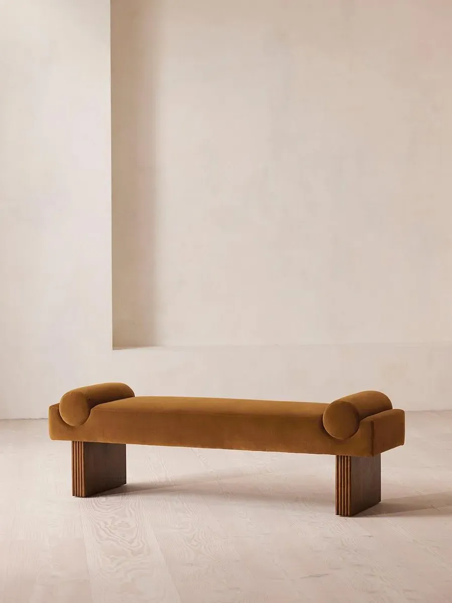 Upholstered Bench with Bolster - Mustard, Velvet