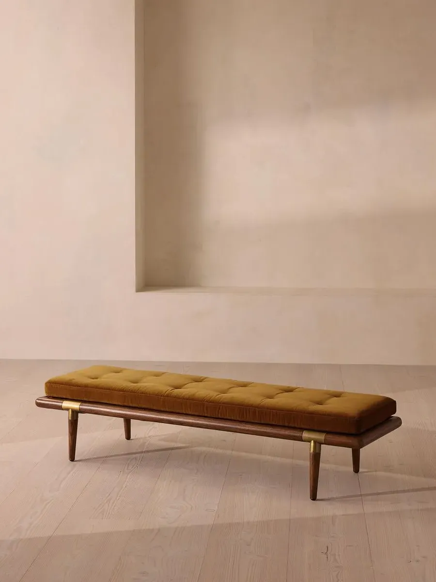 Upholstered Bench with Bolster - Mustard, Velvet