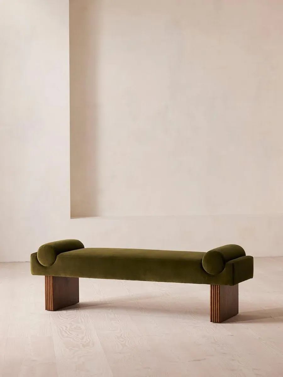 Upholstered Bench with Bolster - Olive, Velvet
