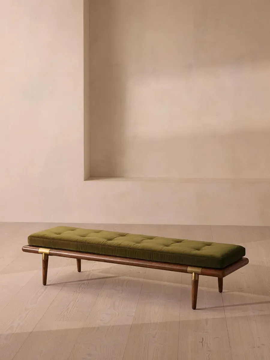 Upholstered Bench with Bolster - Olive, Velvet