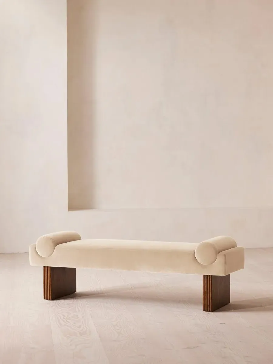 Upholstered Bench with Bolster - Porcelain, Velvet