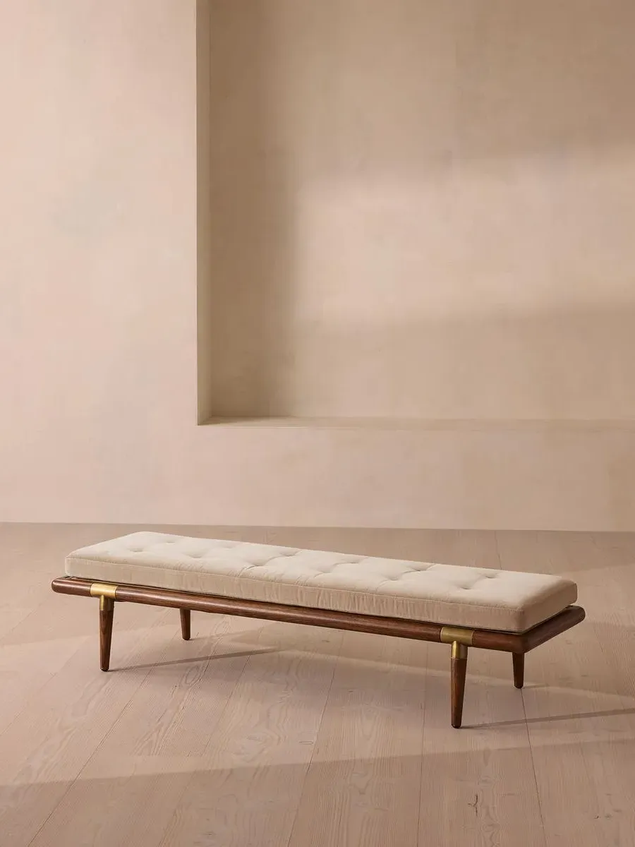 Upholstered Bench with Bolster - Porcelain, Velvet