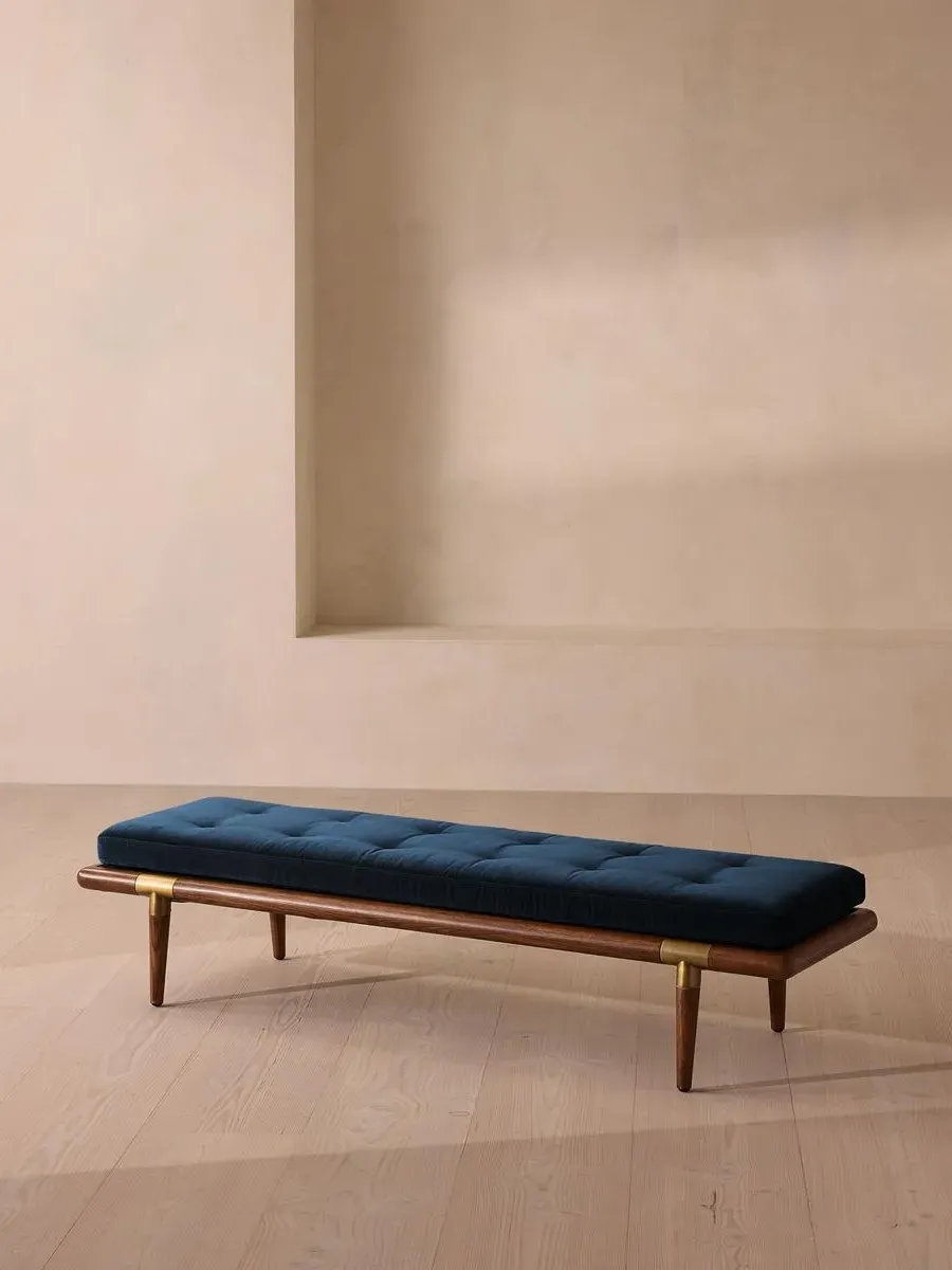 Upholstered Bench with Bolster - Royal Blue, Velvet