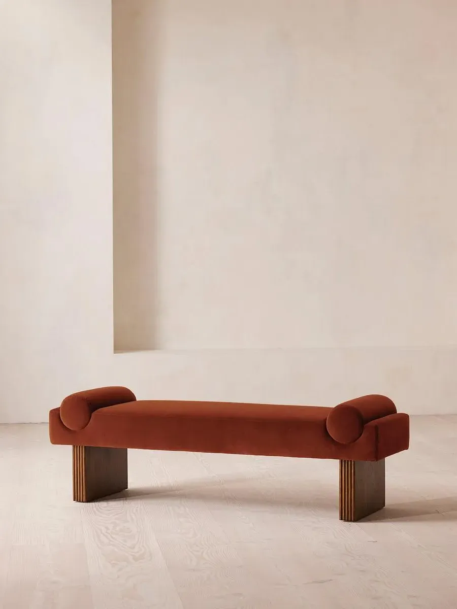 Upholstered Bench with Bolster - Rust, Velvet