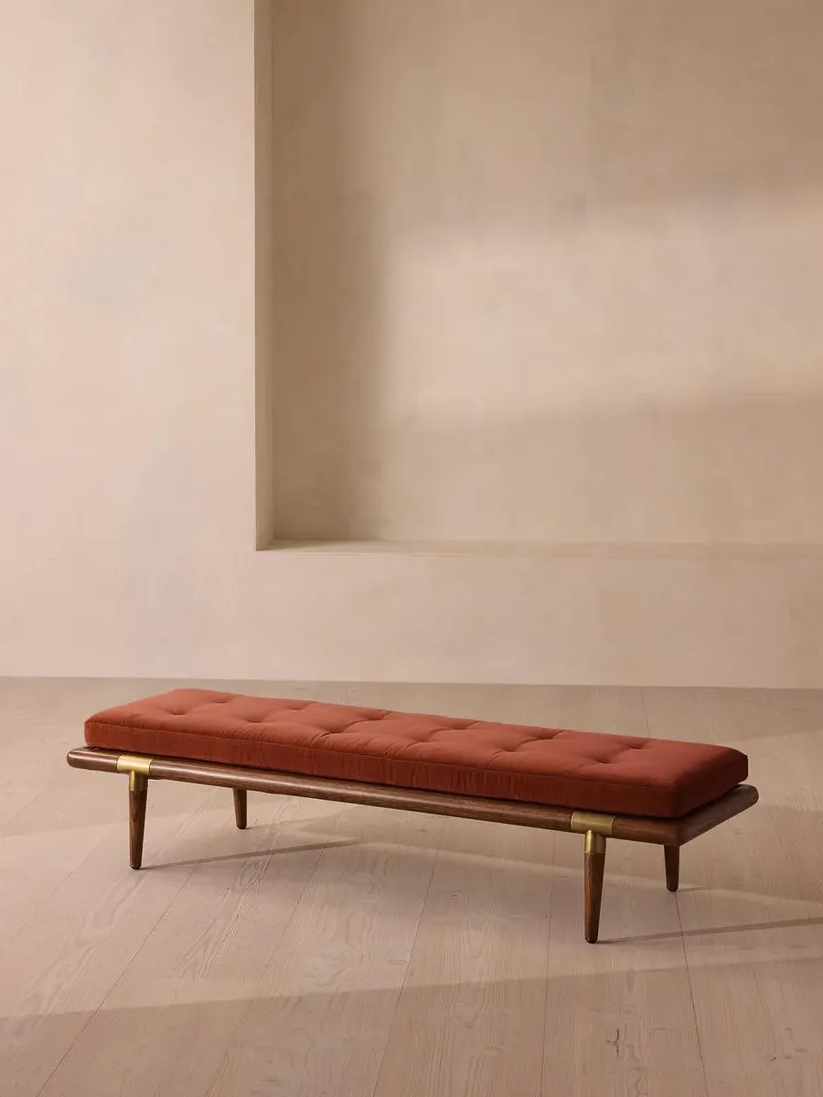 Upholstered Bench with Bolster - Rust, Velvet