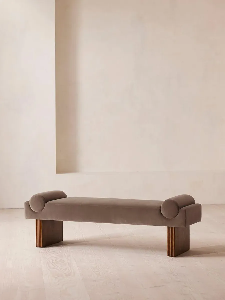 Upholstered Bench with Bolster - Taupe, Velvet