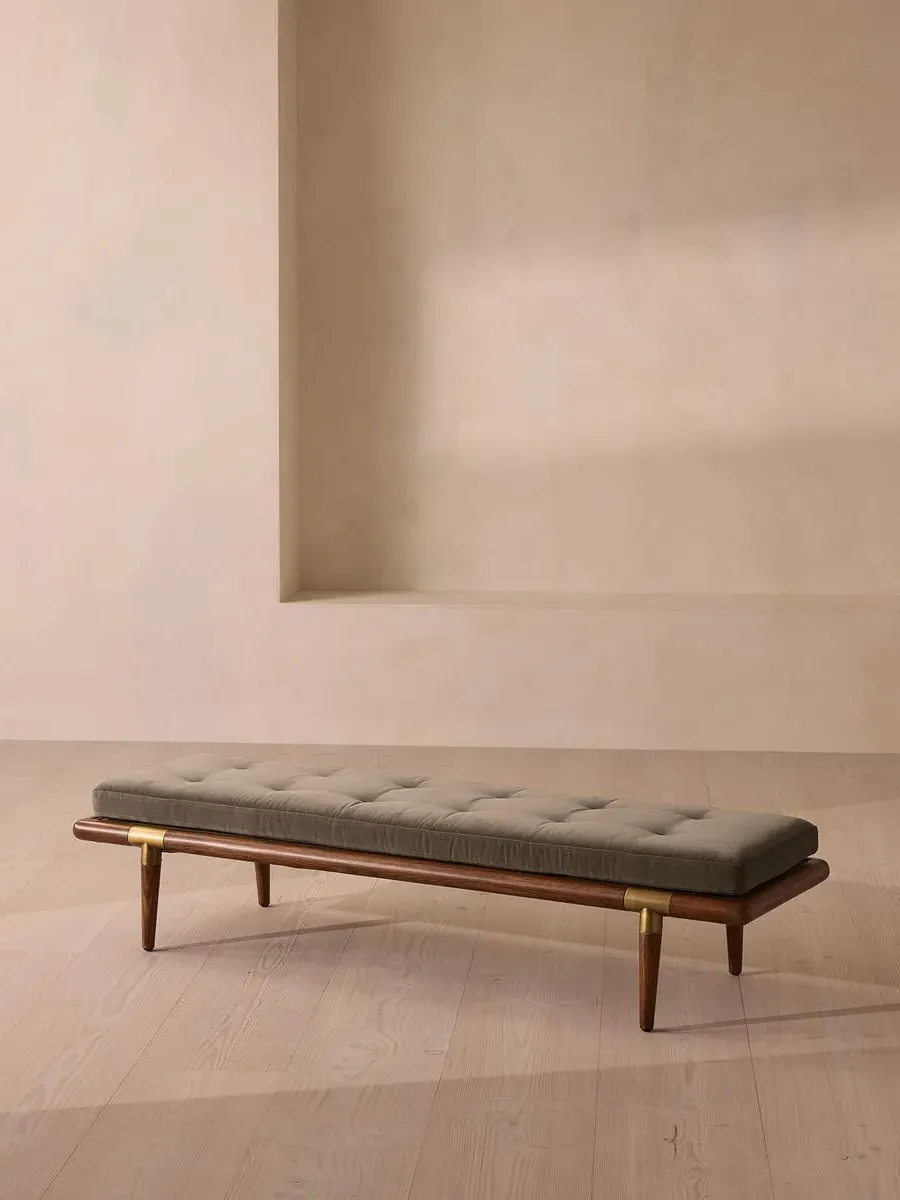 Upholstered Bench with Bolster - Taupe, Velvet