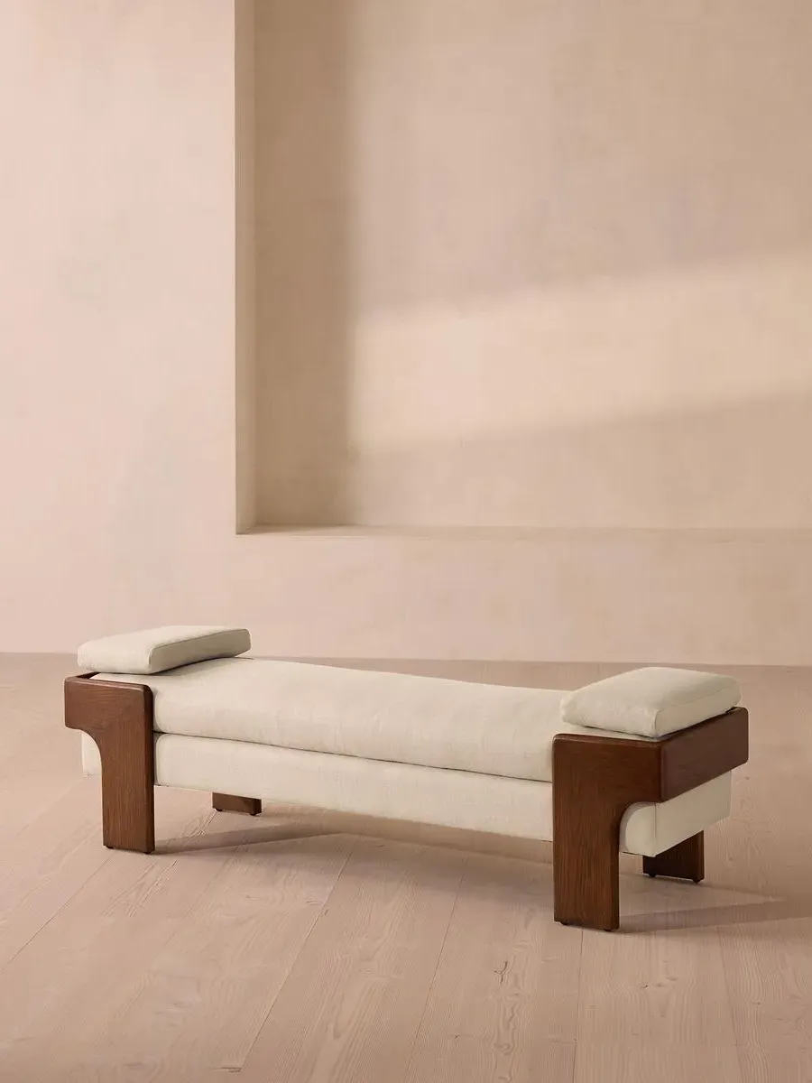 Upholstered Bench with Bolsters - Bisque, Linen