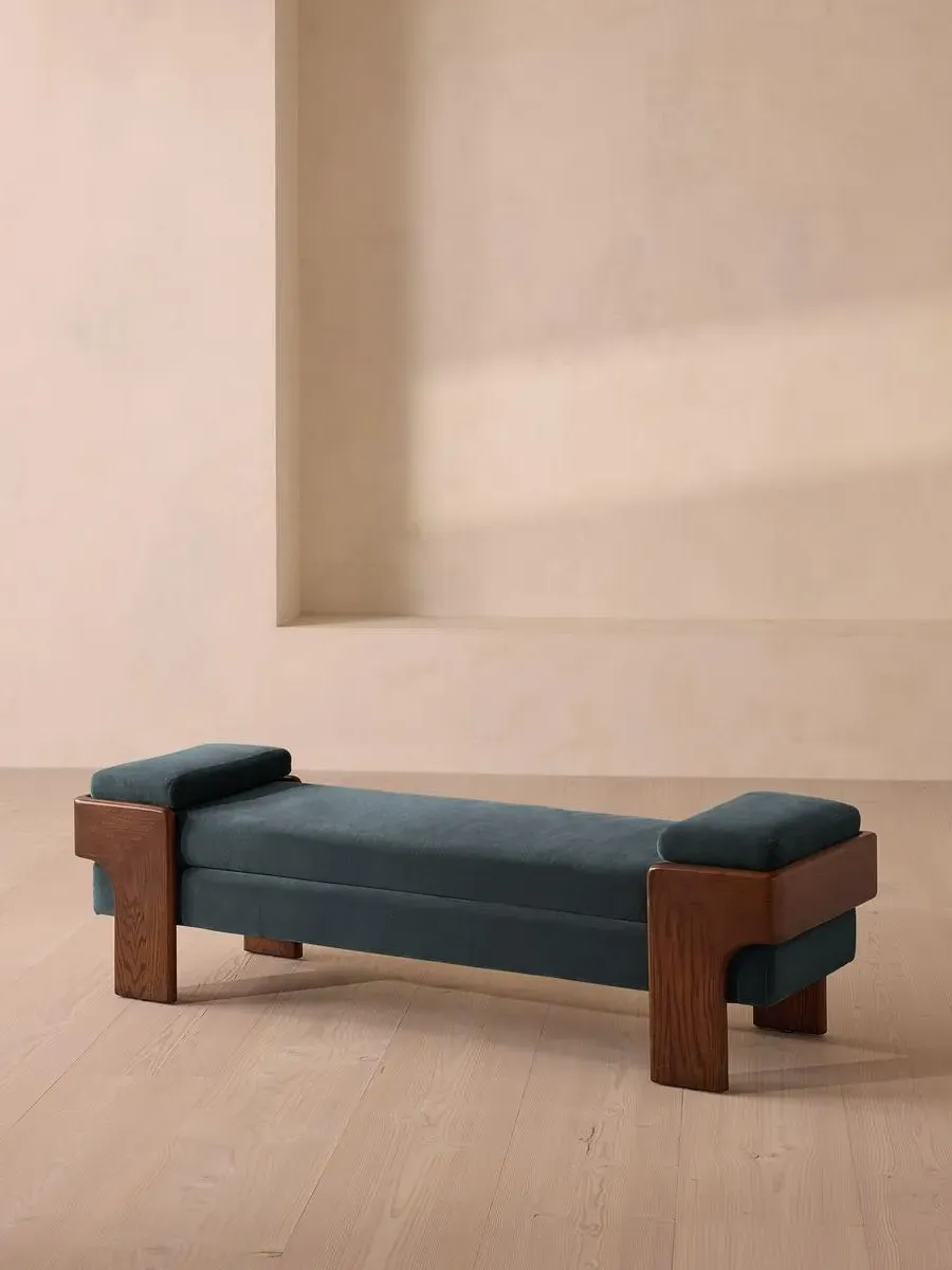 Upholstered Bench with Bolsters - Blue, Velvet