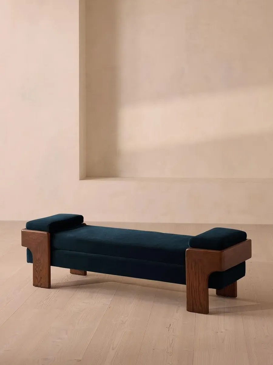 Upholstered Bench with Bolsters - Blue, Velvet image