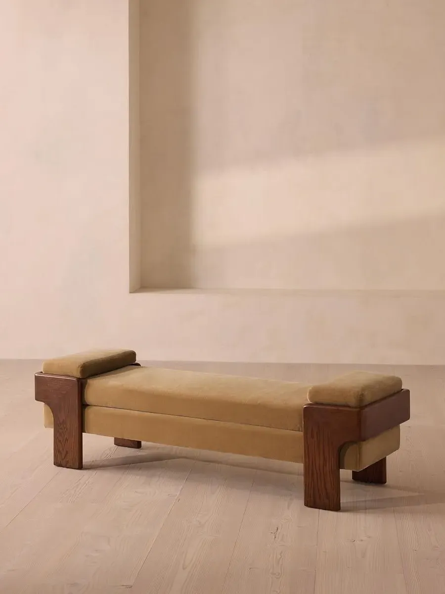 Upholstered Bench with Bolsters - Camel, Velvet