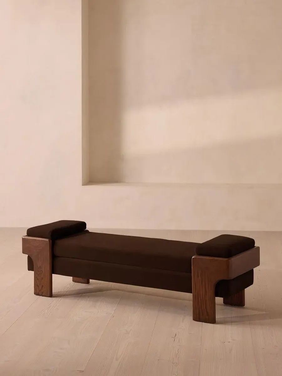 Upholstered Bench with Bolsters - Chocolate, Velvet